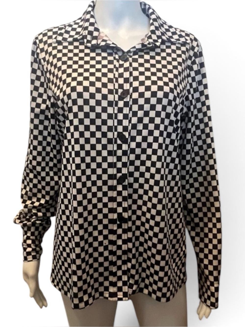 Moda International Vintage 80’s Black and White Checkered Button Down Shirt Ska